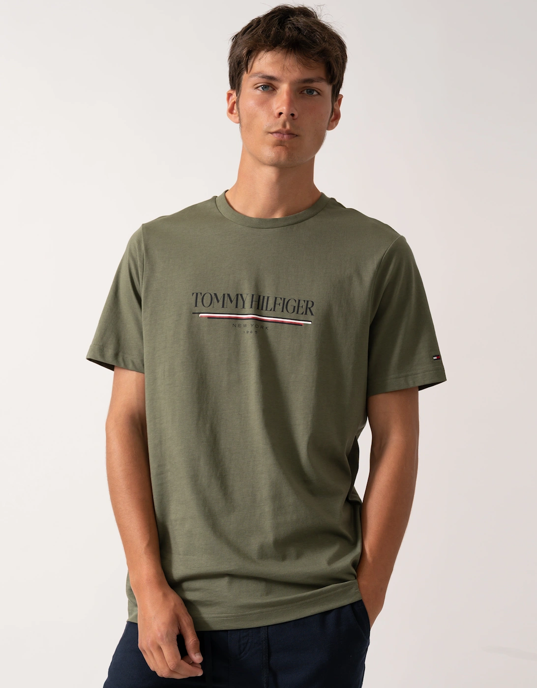 Men's Tommy Hilfiger Brand Love Hilfiger Mens Tee - Battle Green - Tan - Size: 40