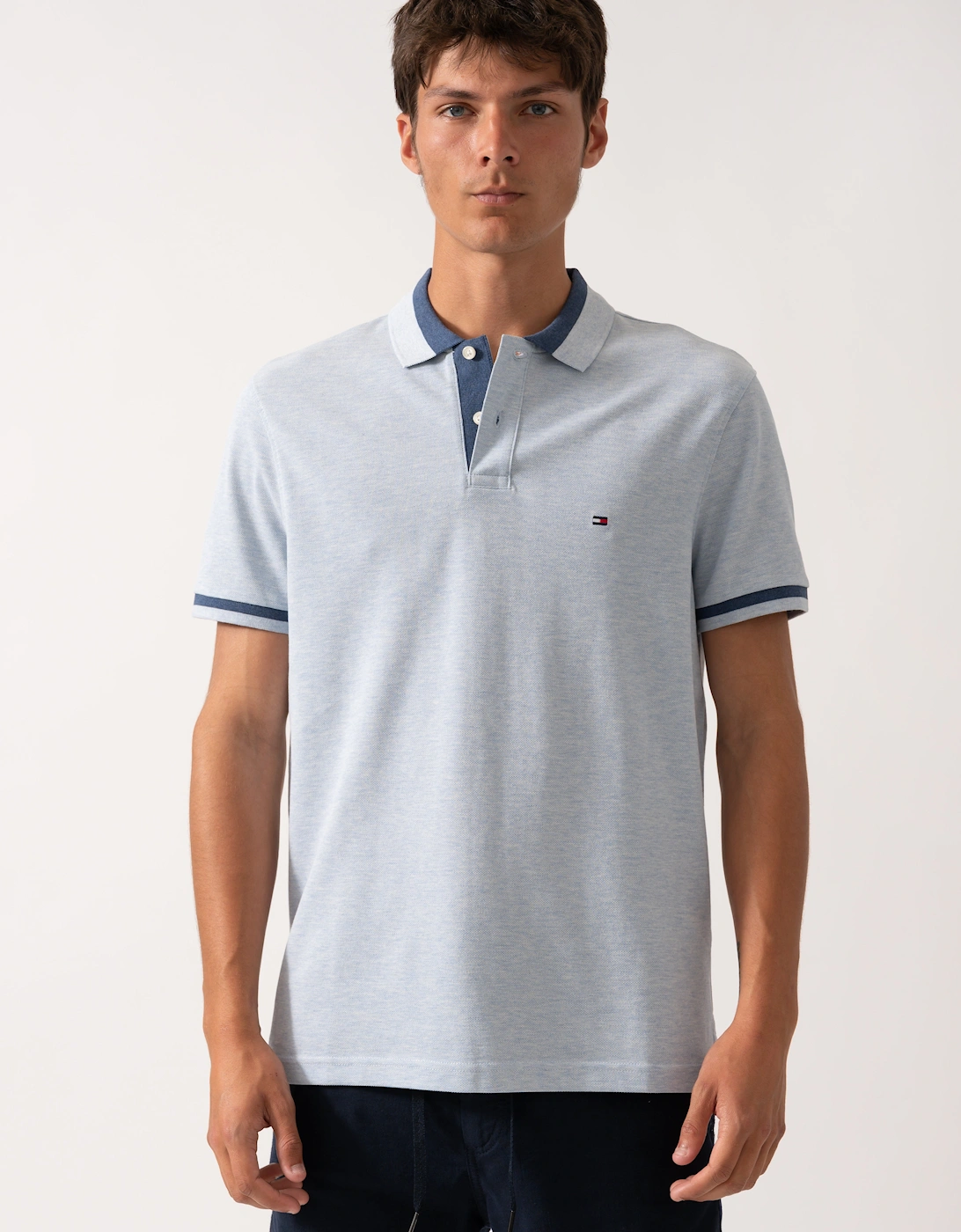 Contrast Collar Block Regular Fit Mens Polo - Heathered Blue Bros B0802, 2 of 1
