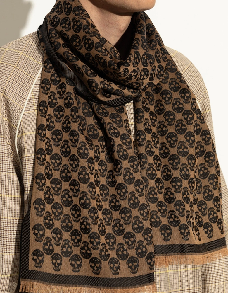 Skull Monogram Scarf Brown