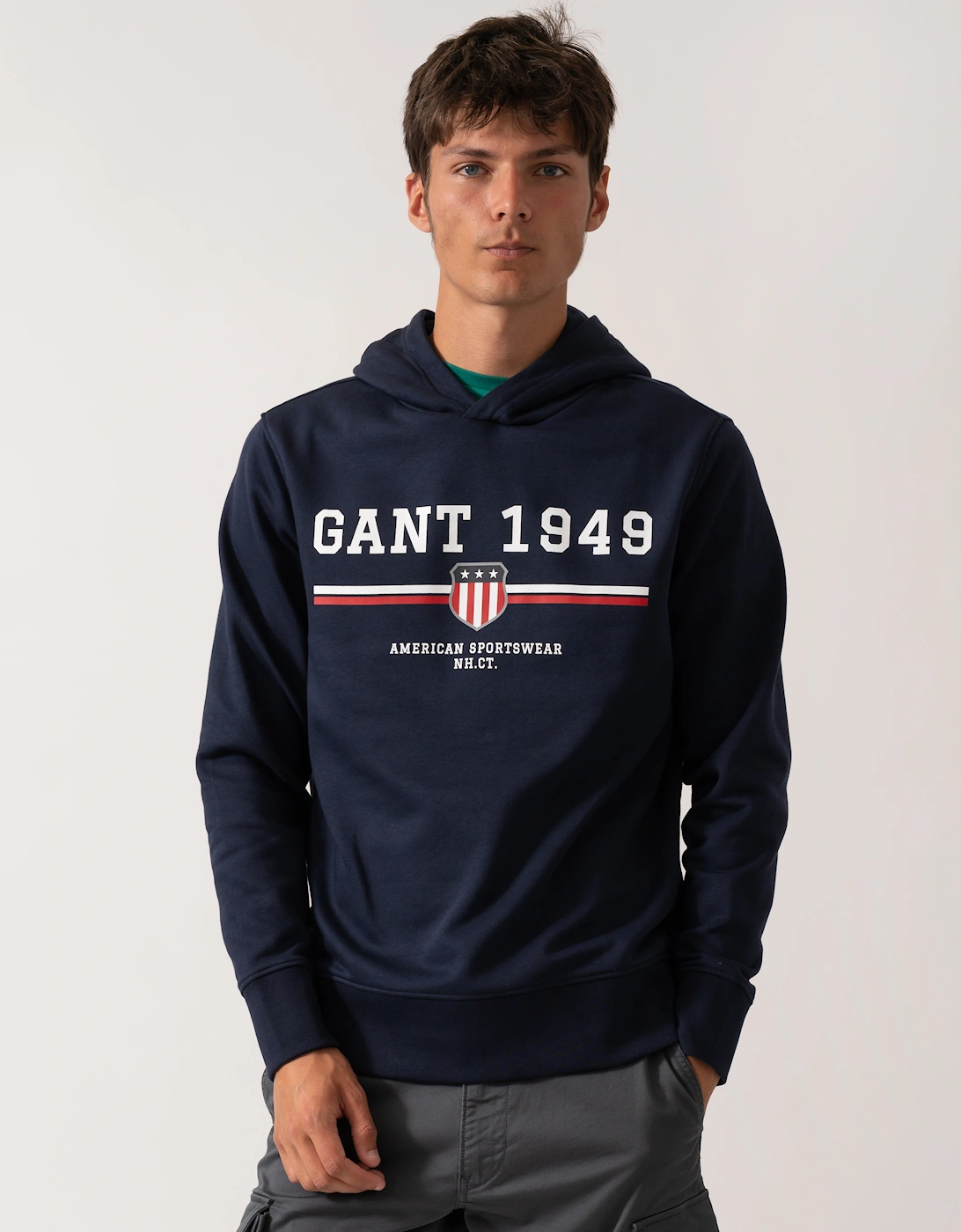 Men's GANT Mens Graphic Pullover Hoodie - 433 Evening Blue - Navy - Size: 42