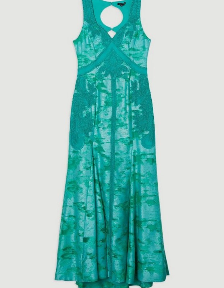 Burnout Embellished And Beaded Open Back Woven Maxi Dress