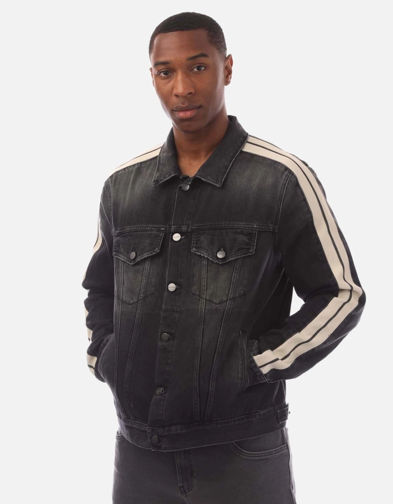 Black Wash Denim Track Jacket