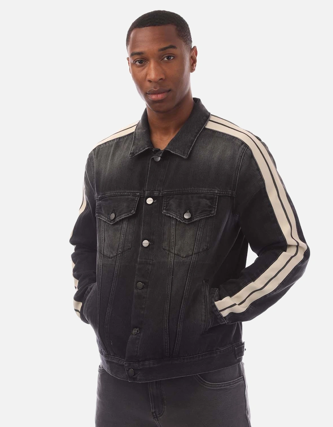 Black Wash Denim Track Jacket, 5 of 4