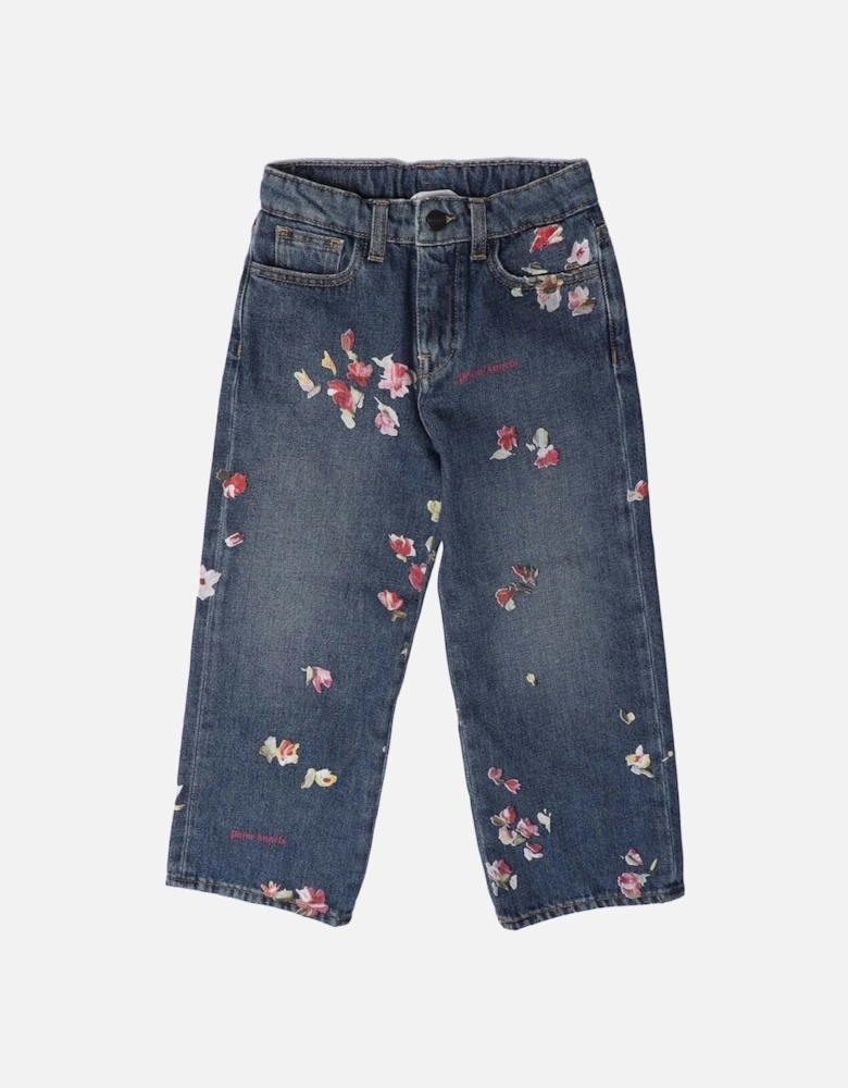 Juniors Medium Wash Flower Denim Jeans