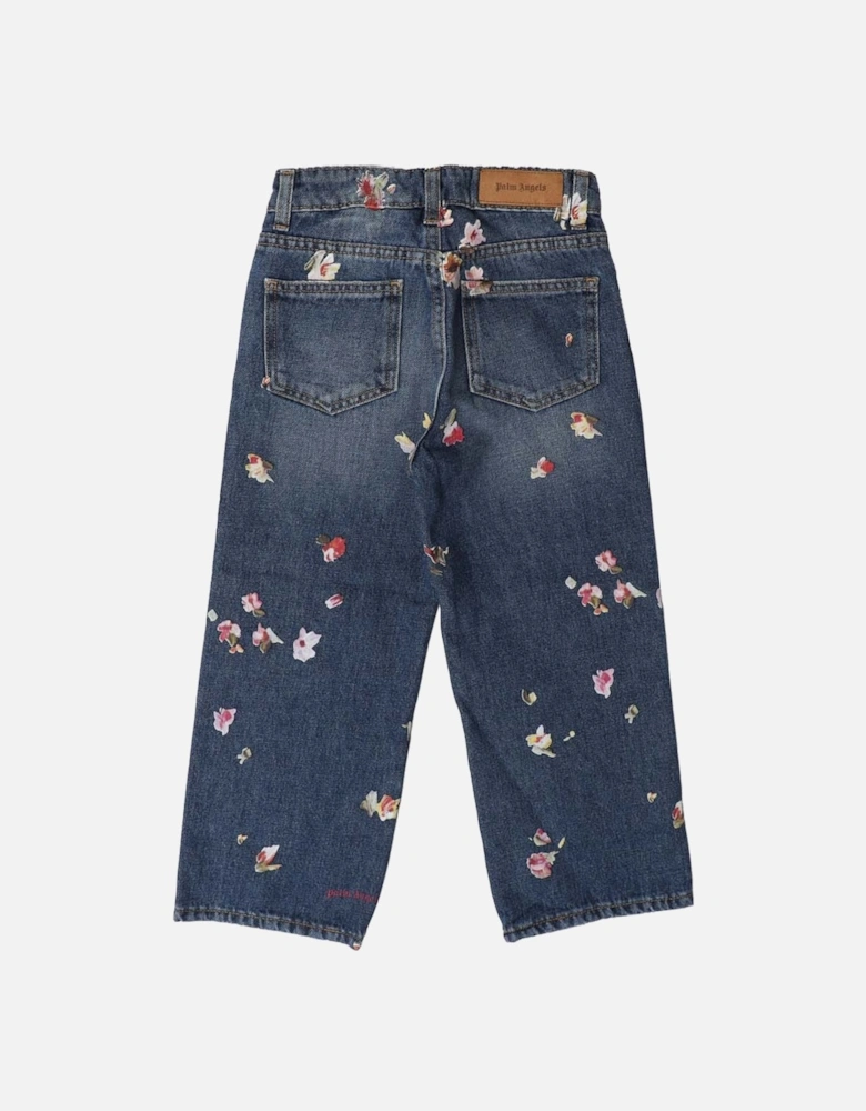 Juniors Medium Wash Flower Denim Jeans