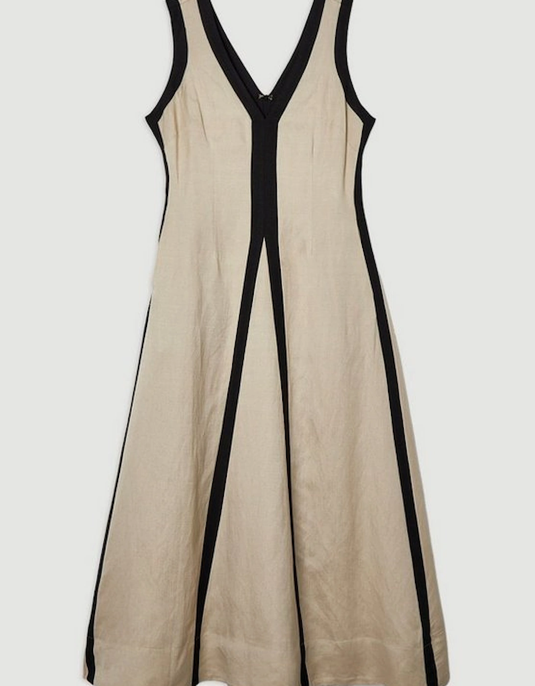 Contrast Linen Plunge Neck Woven Maxi Dress