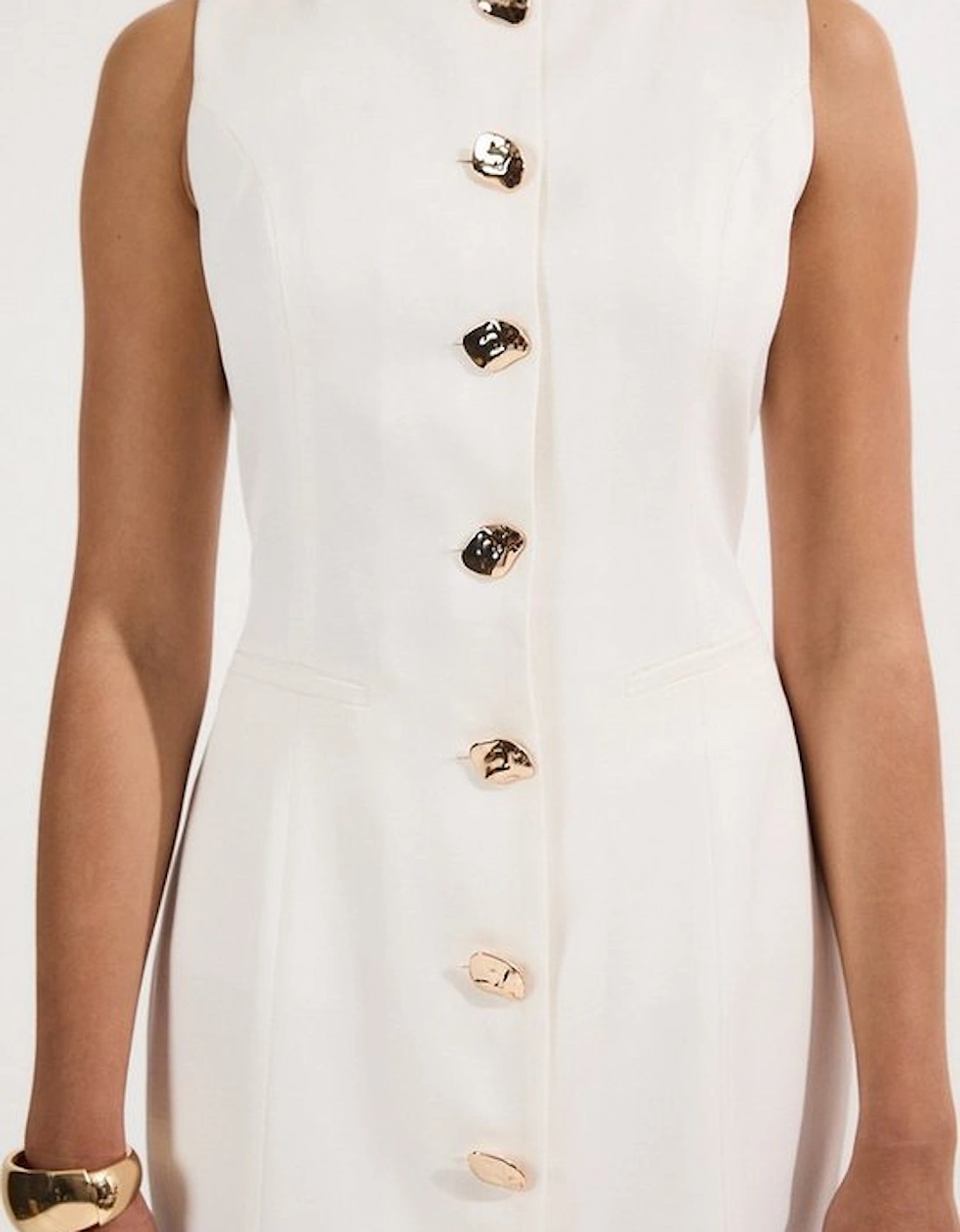 Viscose Linen Tailored Statement Button Front Pencil Midi Dress