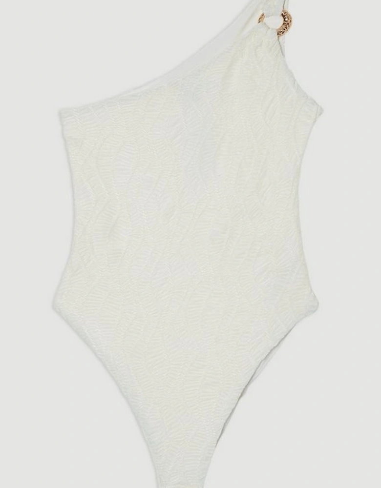 Textured One Shoulder Cut Out Swimsuit