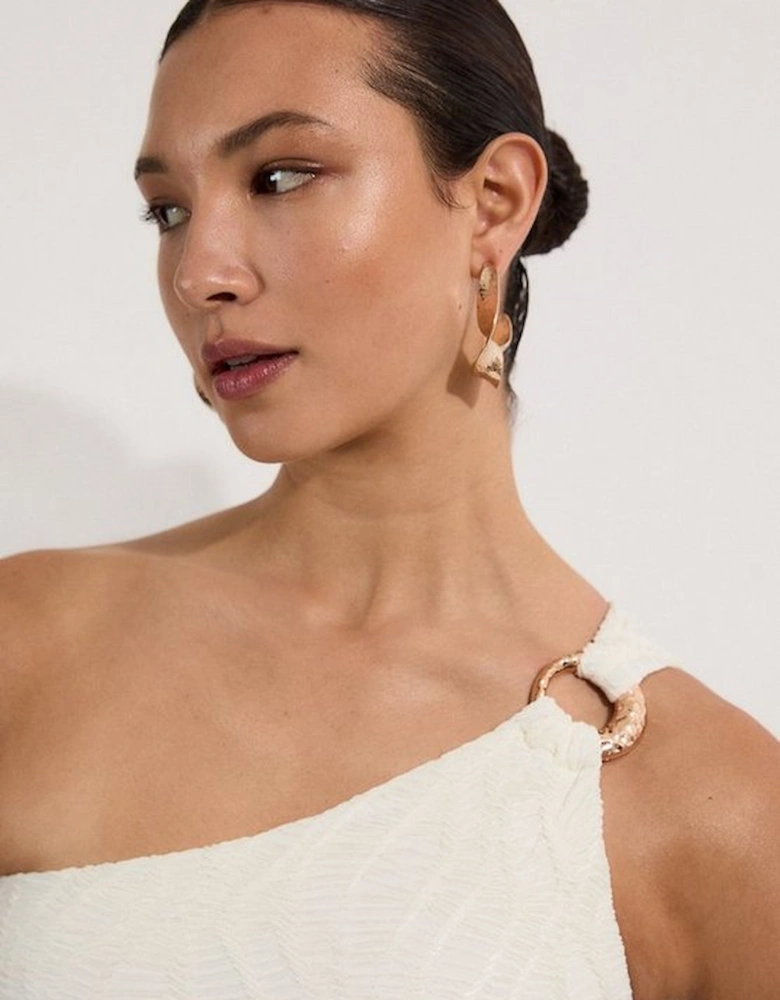 Textured One Shoulder Cut Out Swimsuit