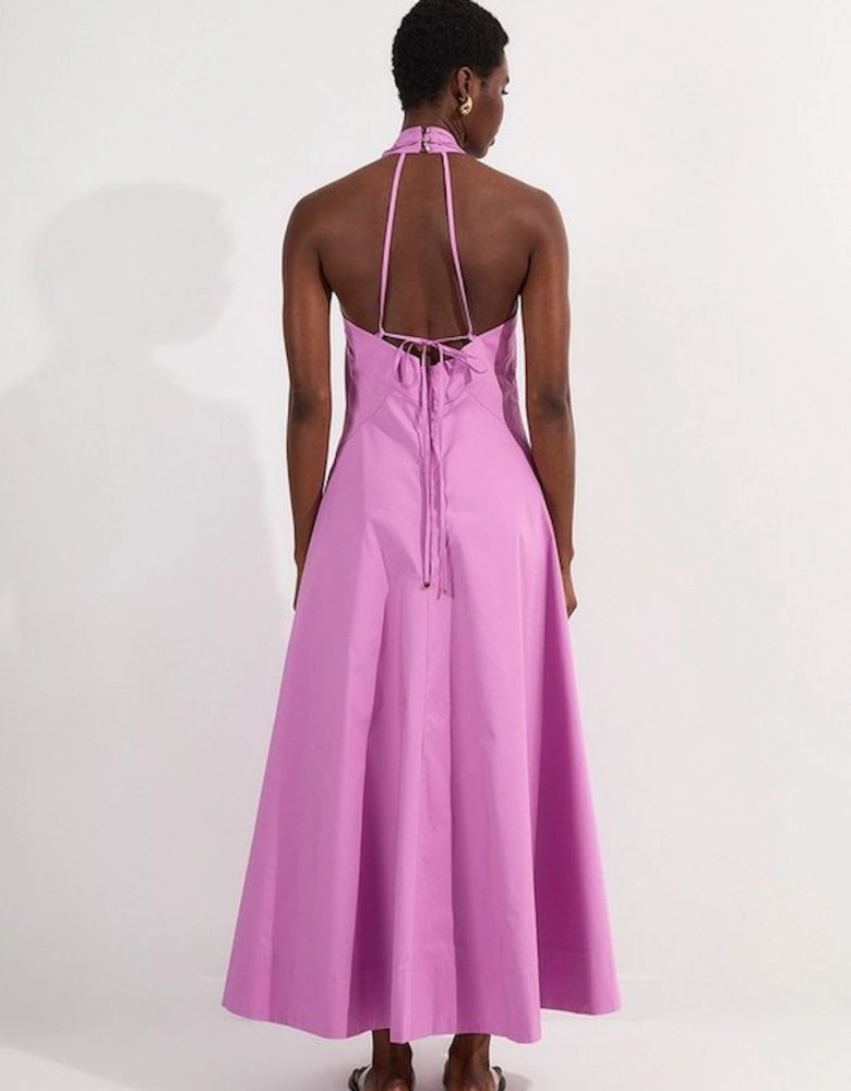 Cotton Ruched Waist Woven Midi Dress