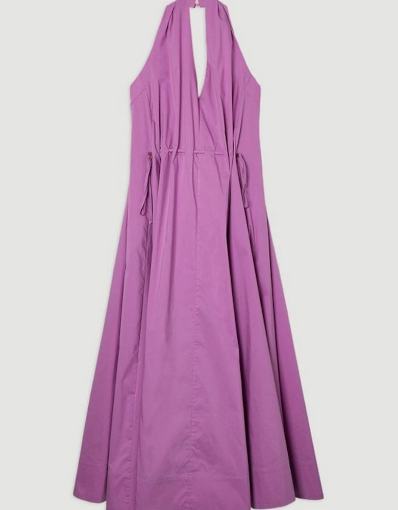 Cotton Ruched Waist Woven Midi Dress