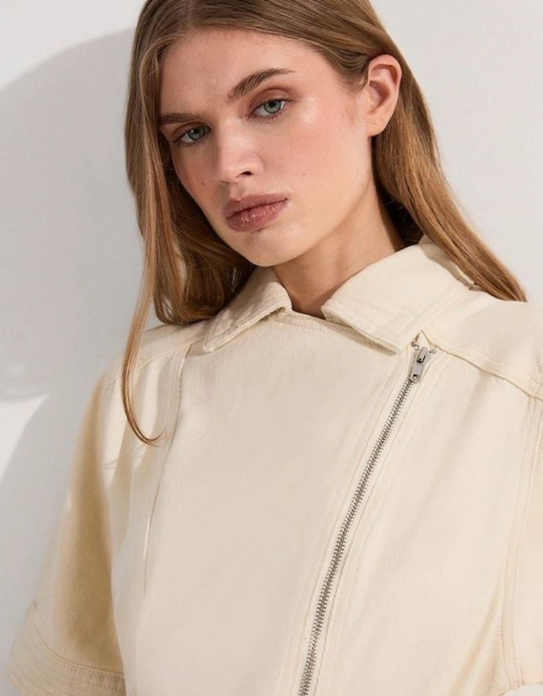 Petite Denim Pleated Hem Biker Dress