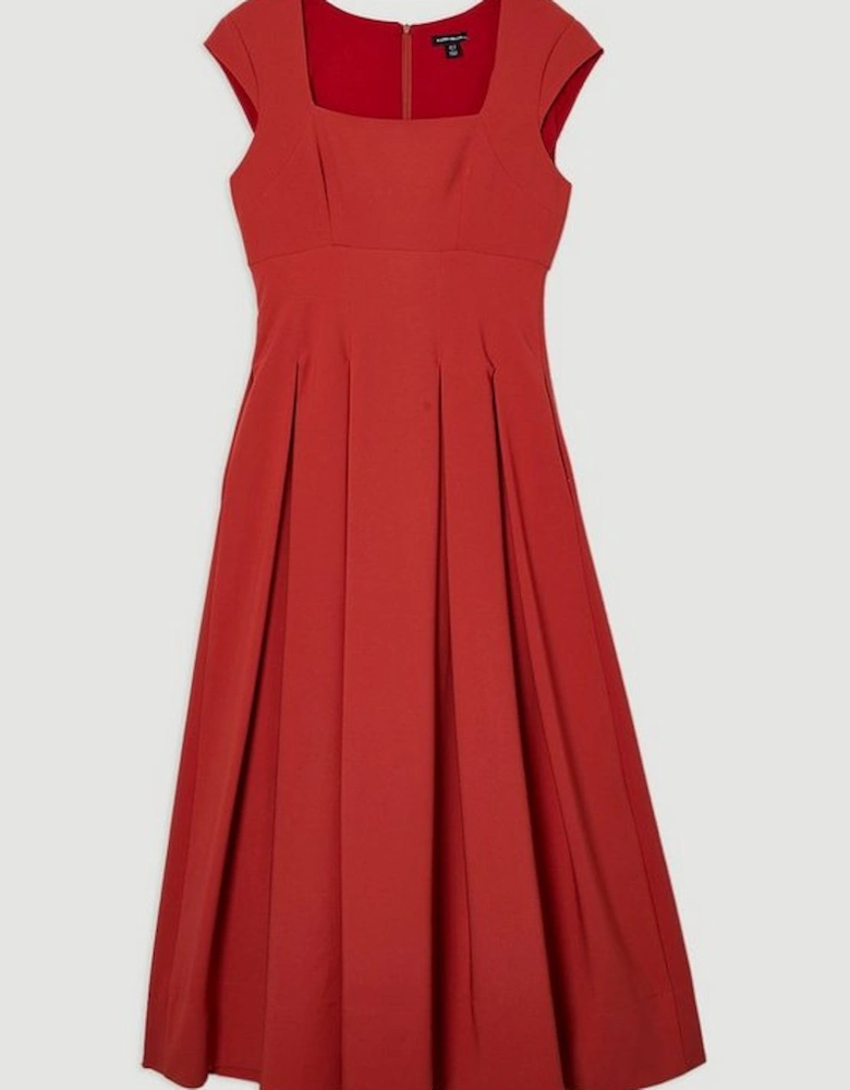 Tailored Square Neck Full Skirted Midi Dress