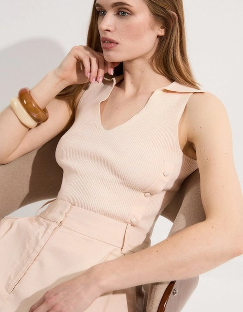 Rib Knit Tank With Button Detail