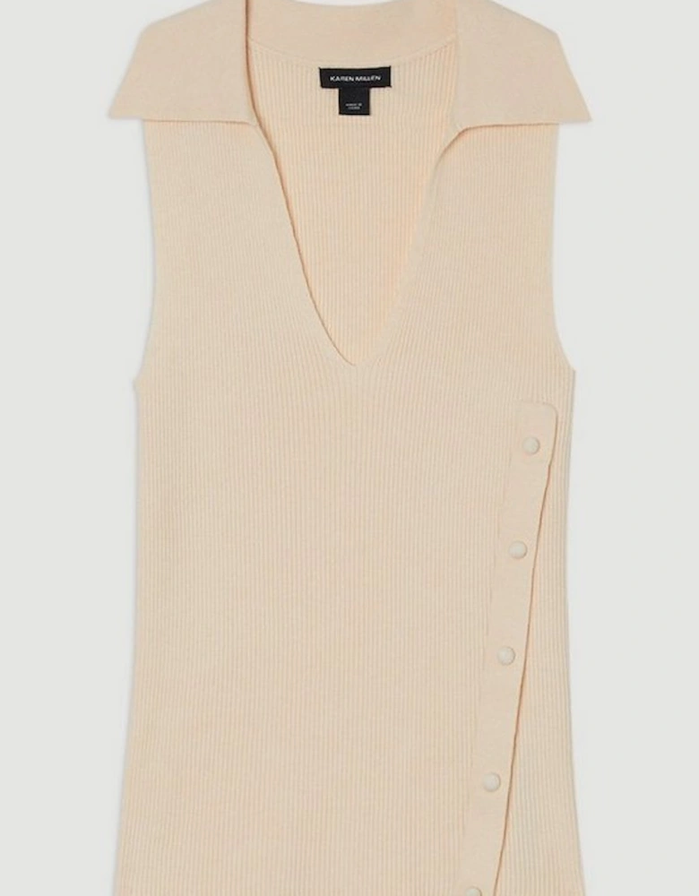 Rib Knit Tank With Button Detail