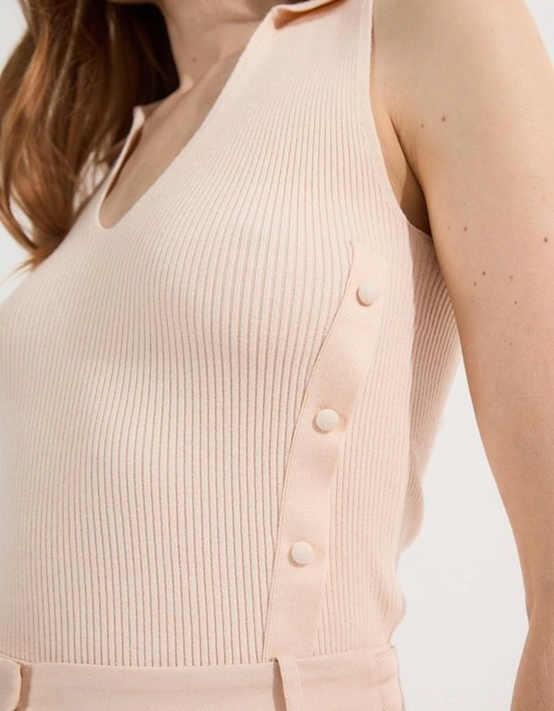Rib Knit Tank With Button Detail