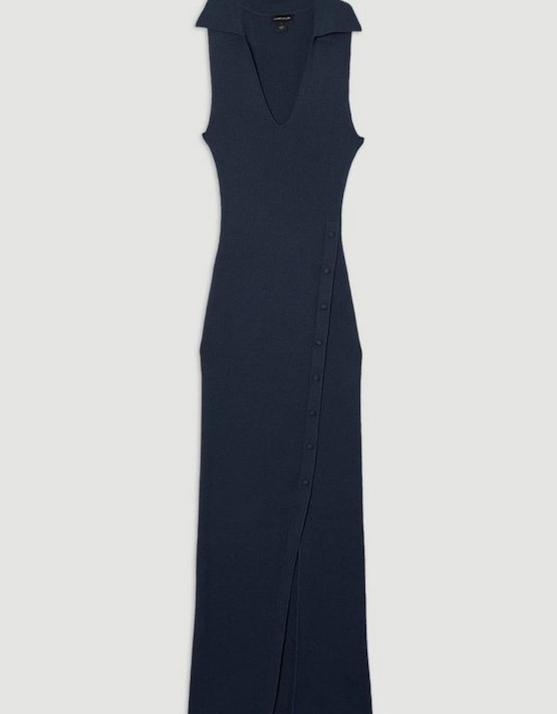 Rib Knit Collared Dress With Button Detail