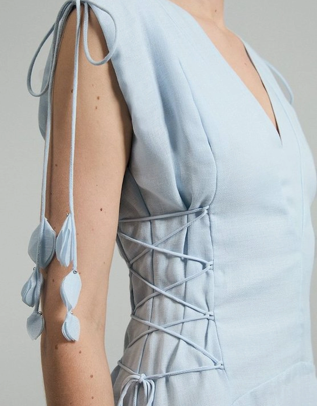 Applique Lace Up Maxi Woven Dress