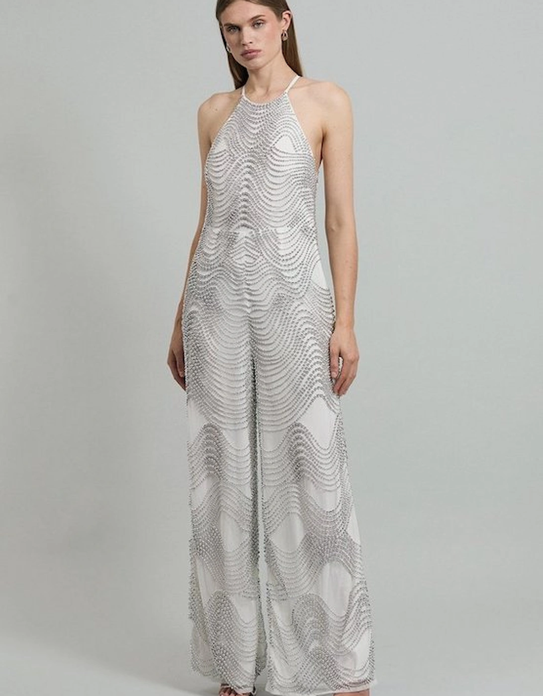 Embellished Geo Halter Woven Jumpsuit