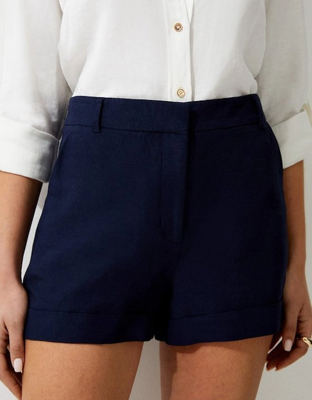 Premium Linen Viscose Tailored Turn Up Hem Shorts