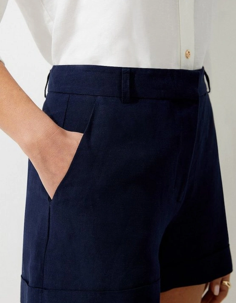 Premium Linen Viscose Tailored Turn Up Hem Shorts