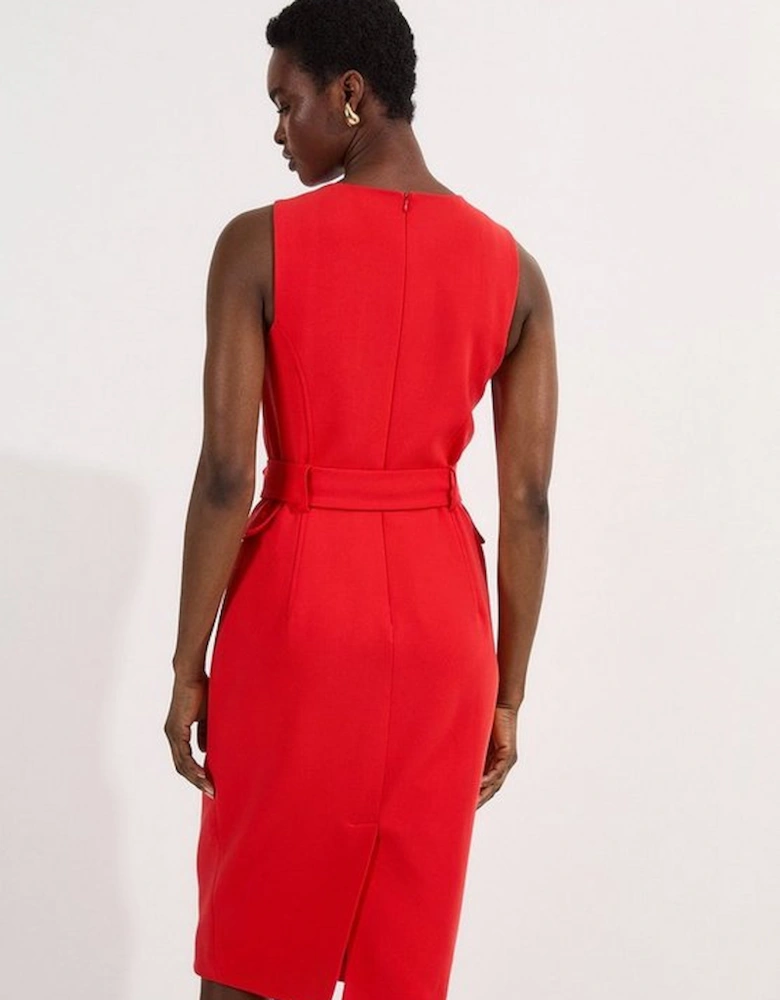 Compact Essential Belted Tailored Midi Dress