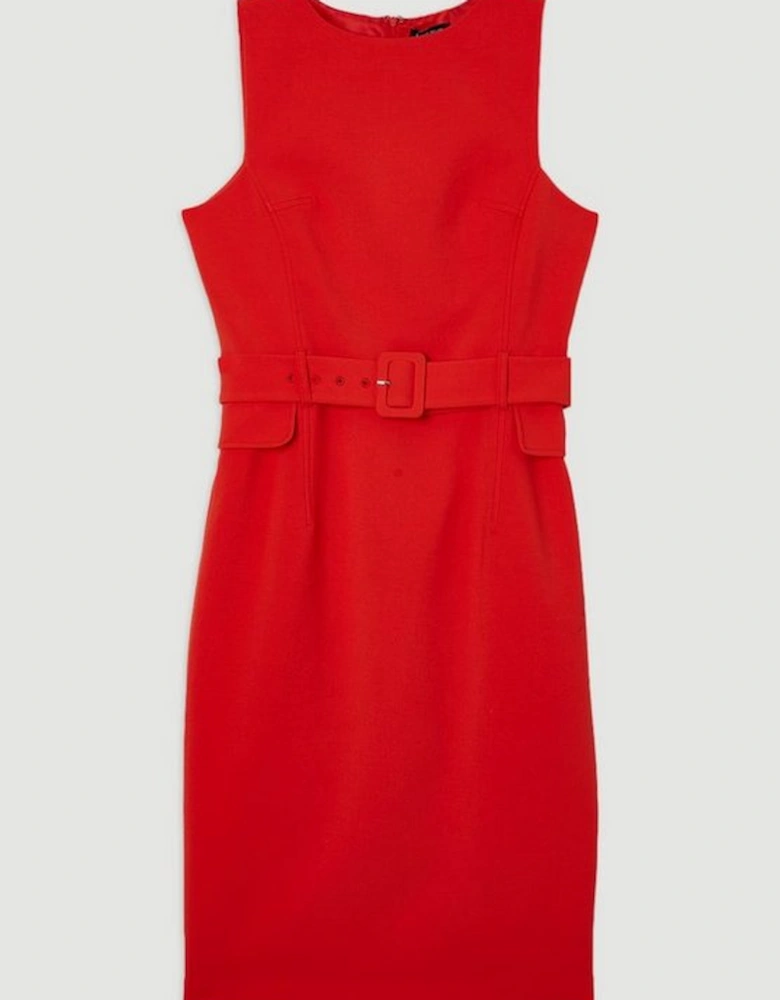 Compact Essential Belted Tailored Midi Dress