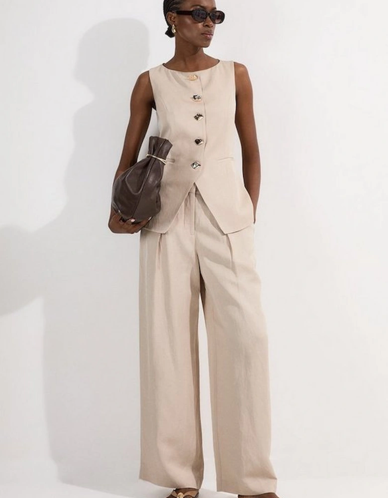 Tailored Viscose Linen Wide Leg Trouser