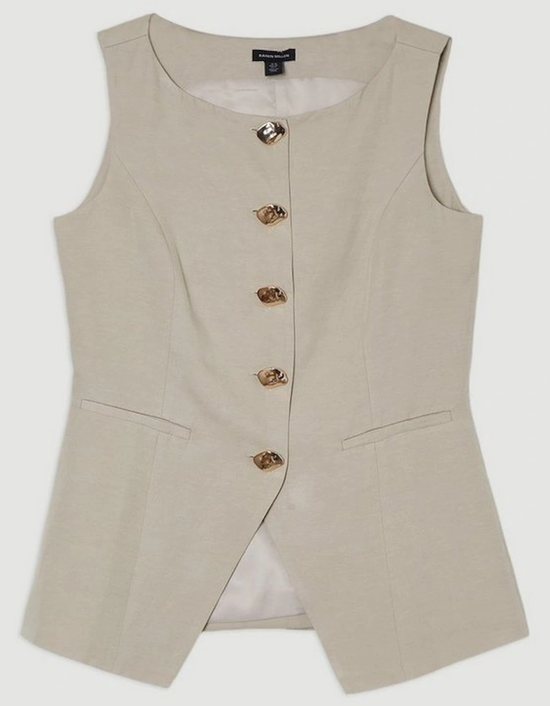 Linen Viscose Tailored Statement Button Front Waistcoat