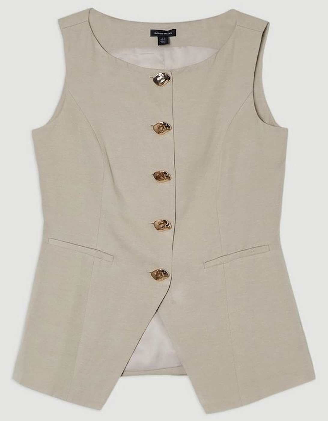 Linen Viscose Tailored Statement Button Front Waistcoat