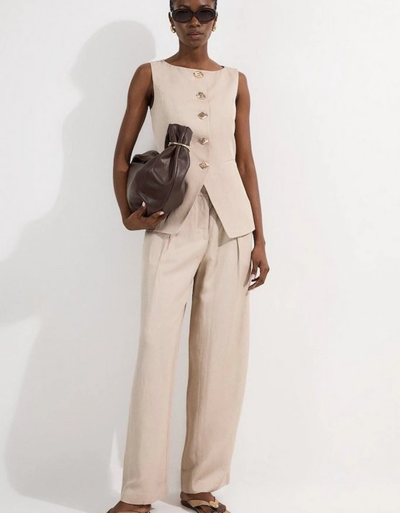 Linen Viscose Tailored Statement Button Front Waistcoat