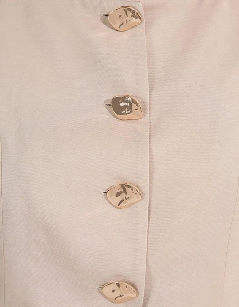 Linen Viscose Tailored Statement Button Front Waistcoat