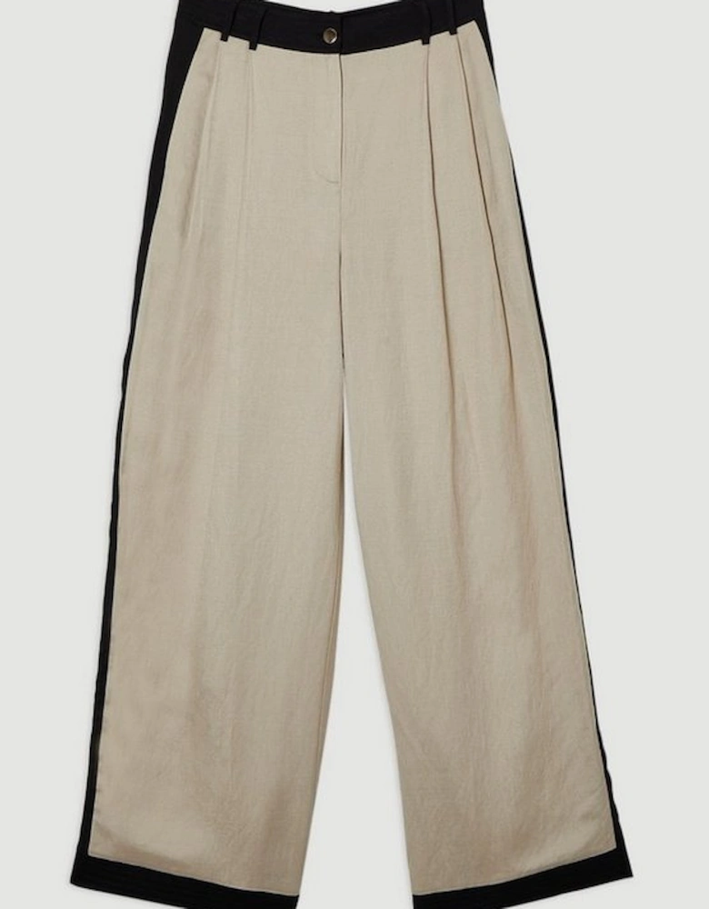 Linen Viscose Colour Block Woven Trouser