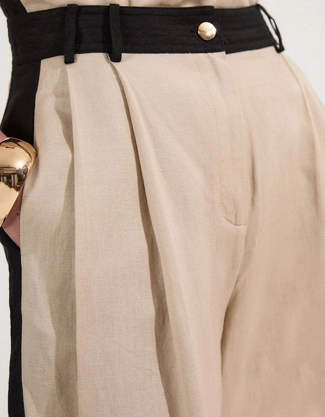 Linen Viscose Colour Block Woven Trouser