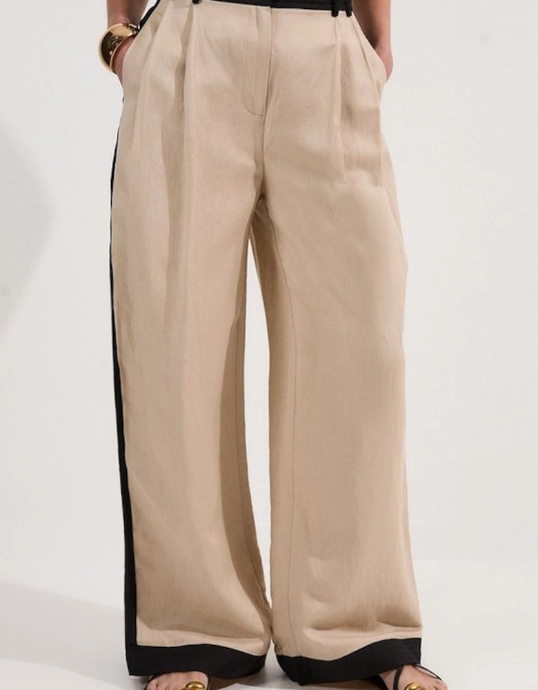 Linen Viscose Colour Block Woven Trouser