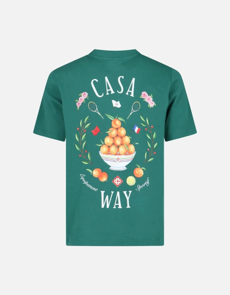 Casa Way Bowl of Oranges Printed T-Shirt in Green