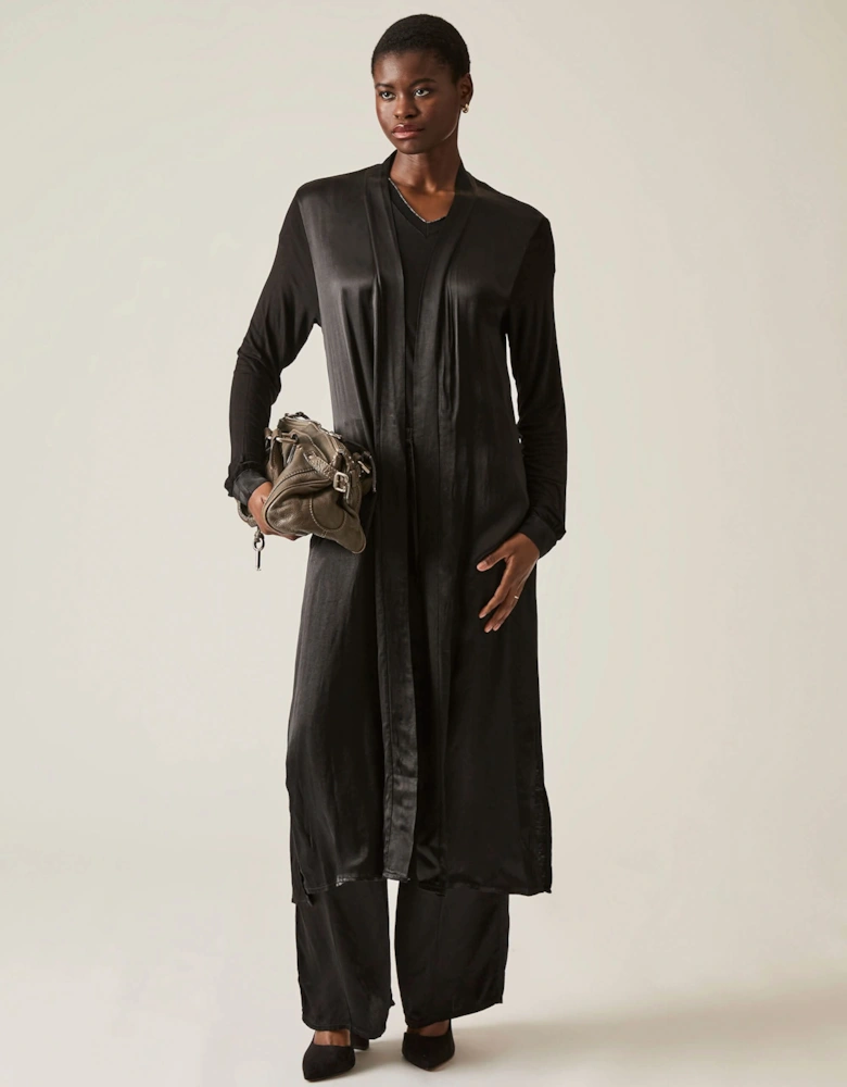Long Satin Black Cardigan - VIP