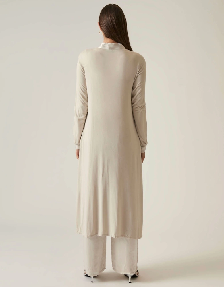 Long Satin Beige Cardigan