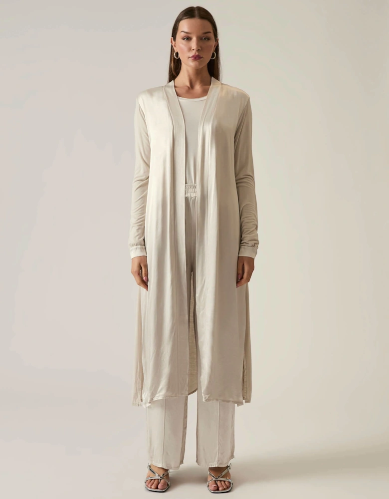 Long Satin Beige Cardigan