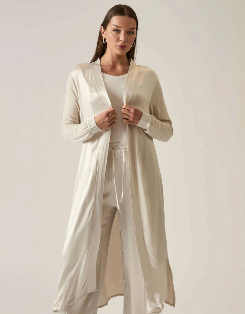 Long Satin Beige Cardigan