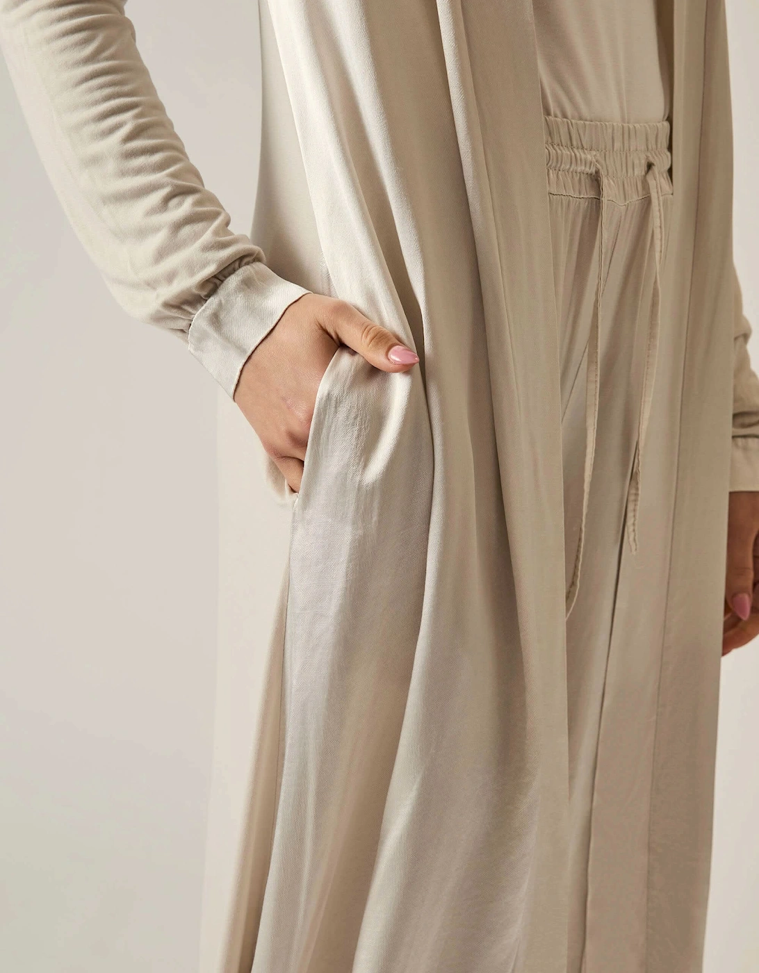 Long Satin Beige Cardigan