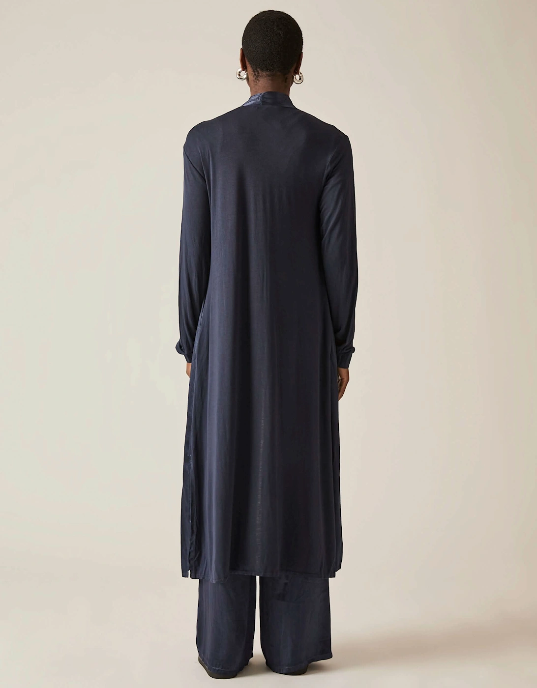 Long Satin Navy Cardigan -VIP