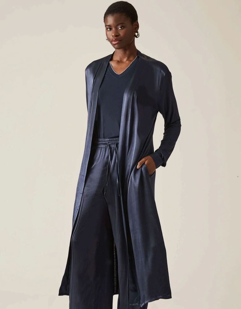 Long Satin Navy Cardigan -VIP