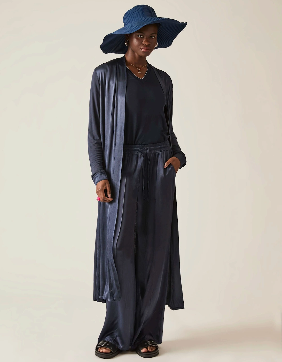 Long Satin Navy Cardigan -VIP