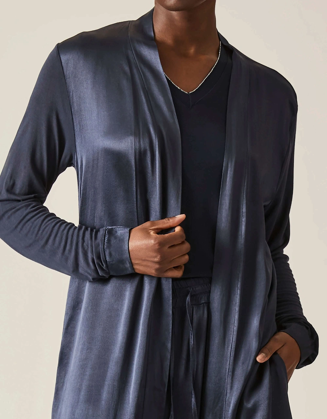Long Satin Navy Cardigan -VIP