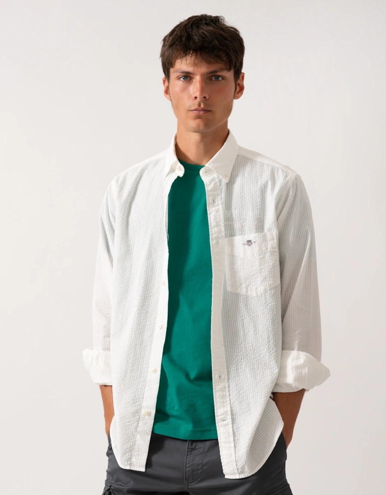 Mens Regular Fit Solid Seersucker Shirt
