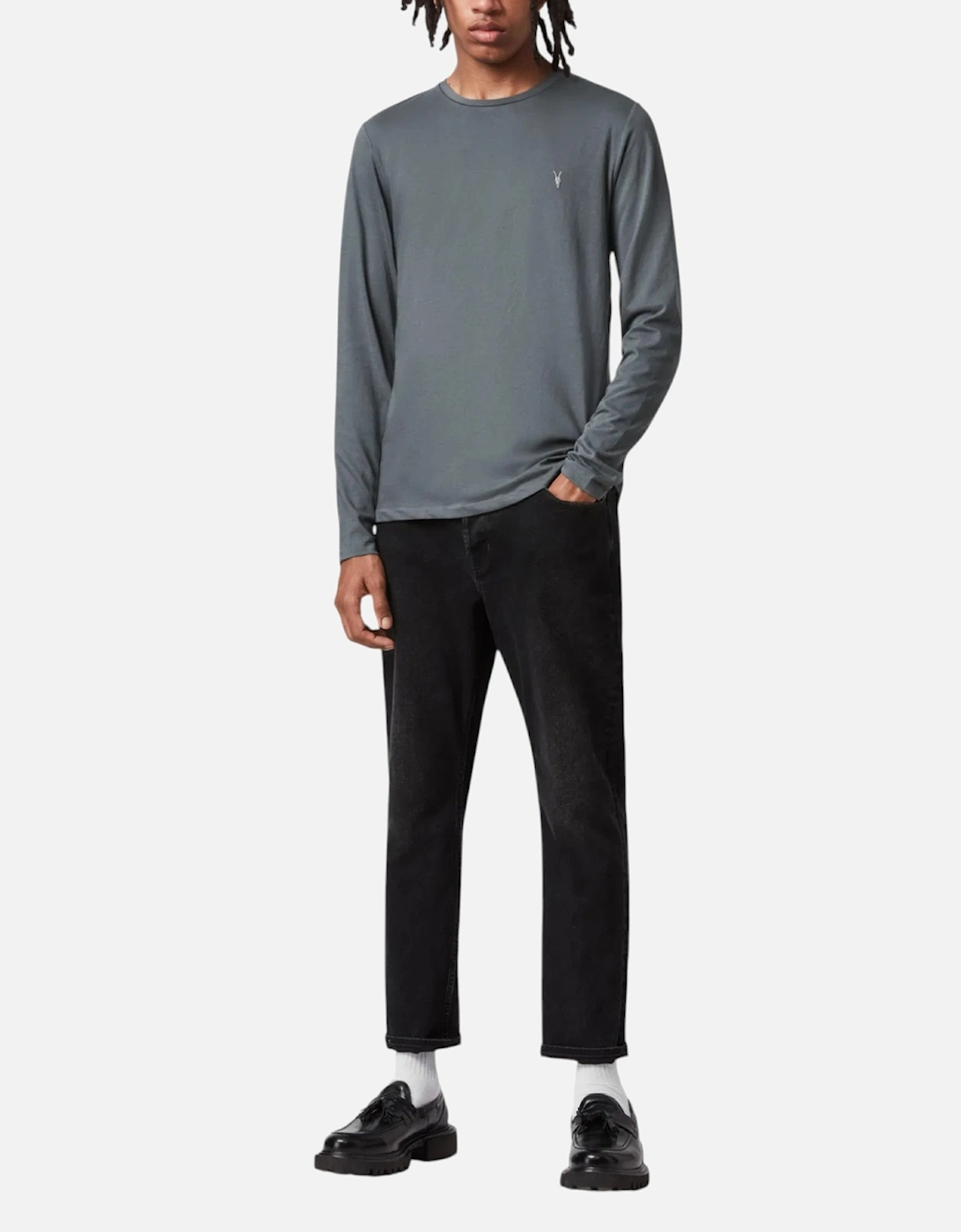 ALL SAINTS Mens T Shirts Crew Neck Long Sleeve Casual Top Skinny Fit Cotton Tee