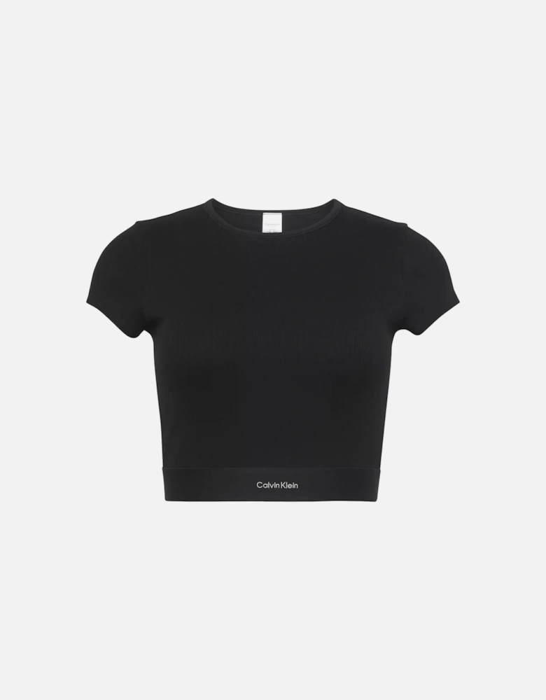 Cotton Stretch Rib Crop Top, Black
