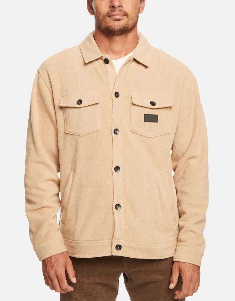 Mens Sherpa Fleece Button Front Overshirt Jacket - Plage