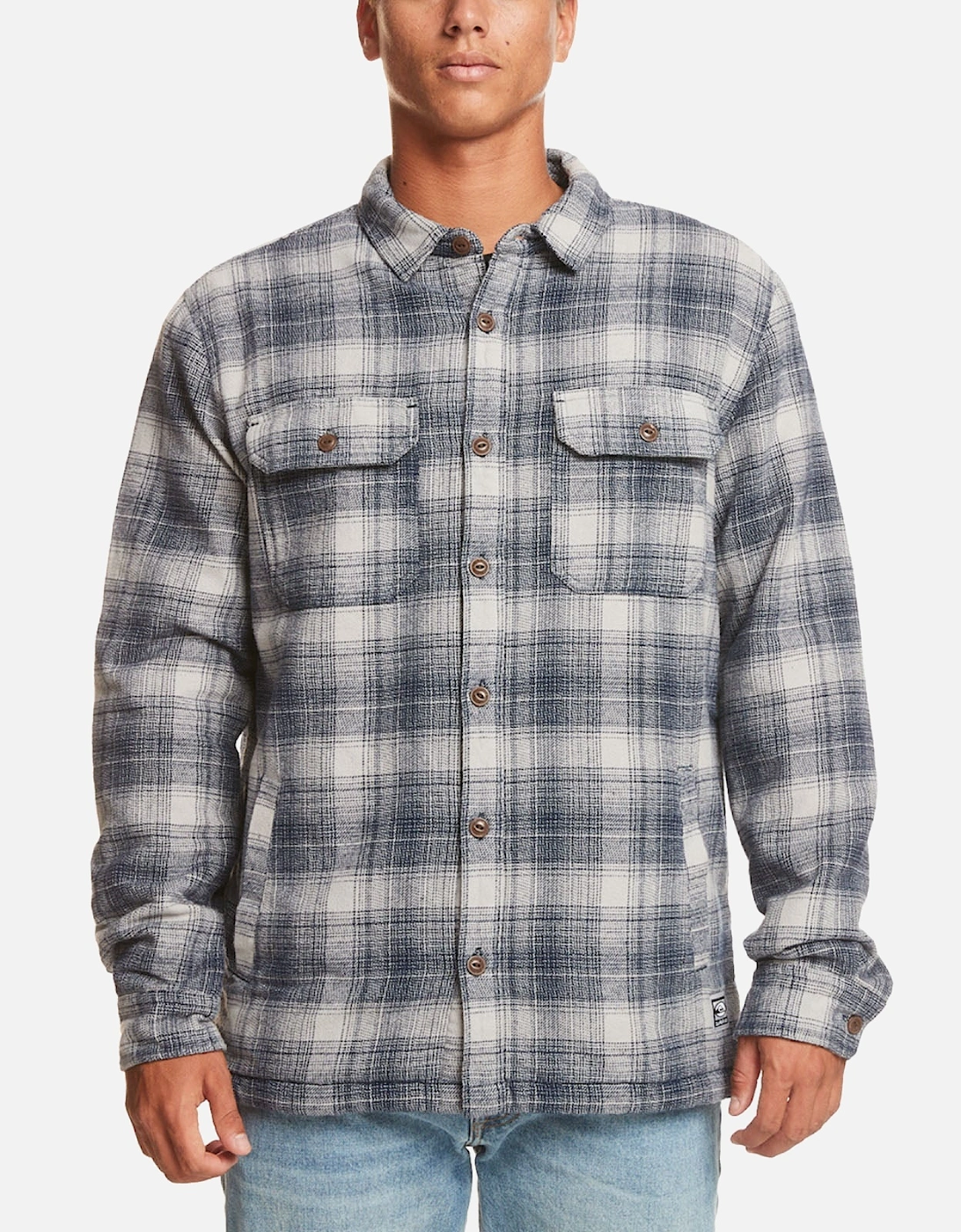 Mens Campus Sherpa Lined Checked Overshirt - Camus, 2 of 1